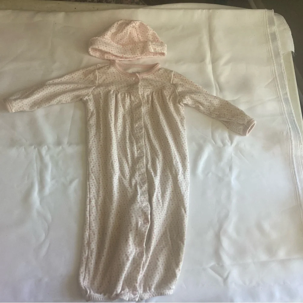 Convertible Pink Baby Sleeper/Gown With Matching Hat